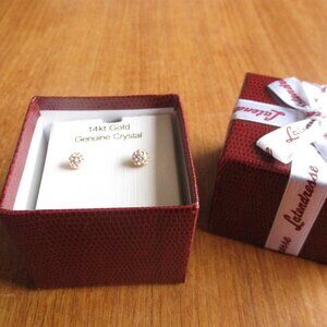 14k gold genuine crysta disco ball stud earrings